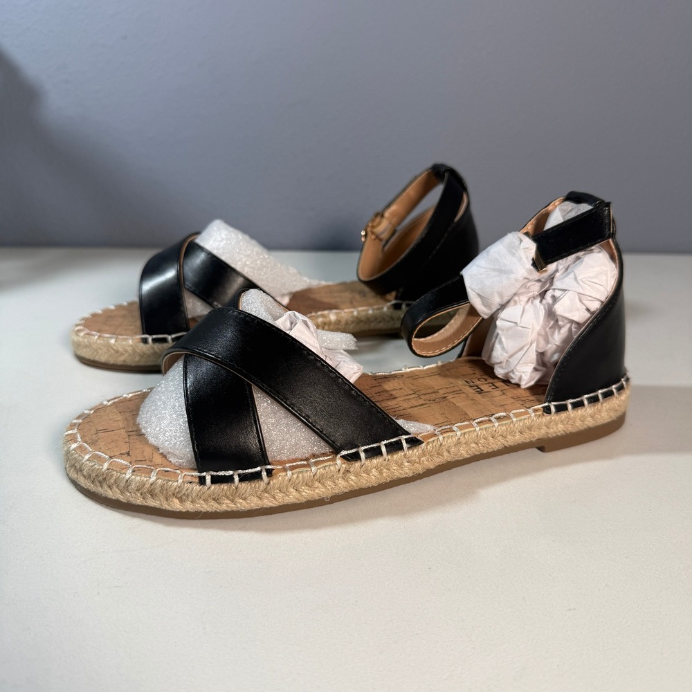 Journee Collection Women Black Espadrille Flat Sandals Ankle Strap Size 8W